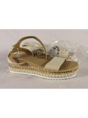 Womens Platform Sandals Buckle Ankle Strap Espadrille Open Toe Size US8 Brown